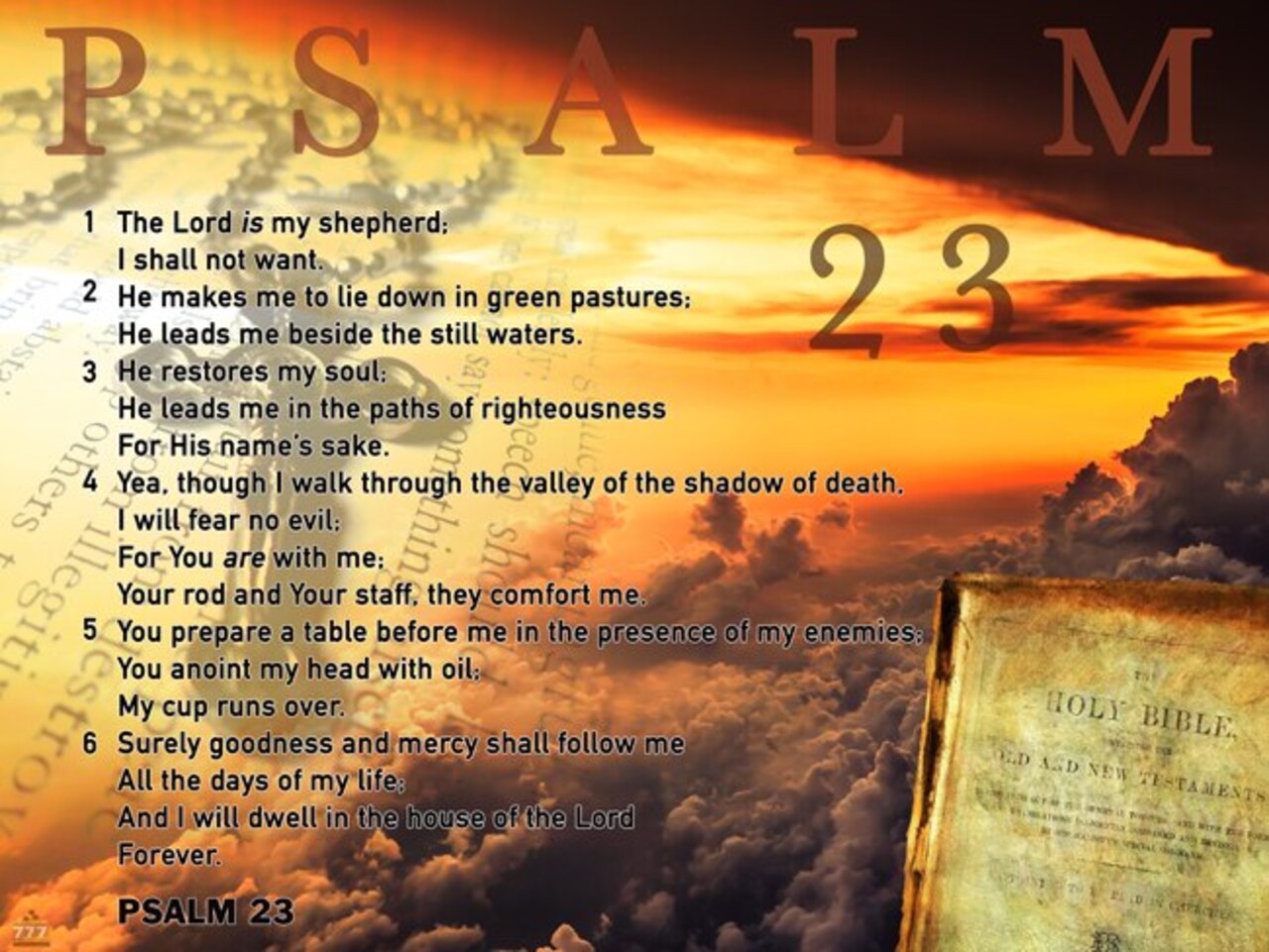 Psalm 23 Poster Bible Scripture Quote Inspirational Art Print, 24"x18", Unframed